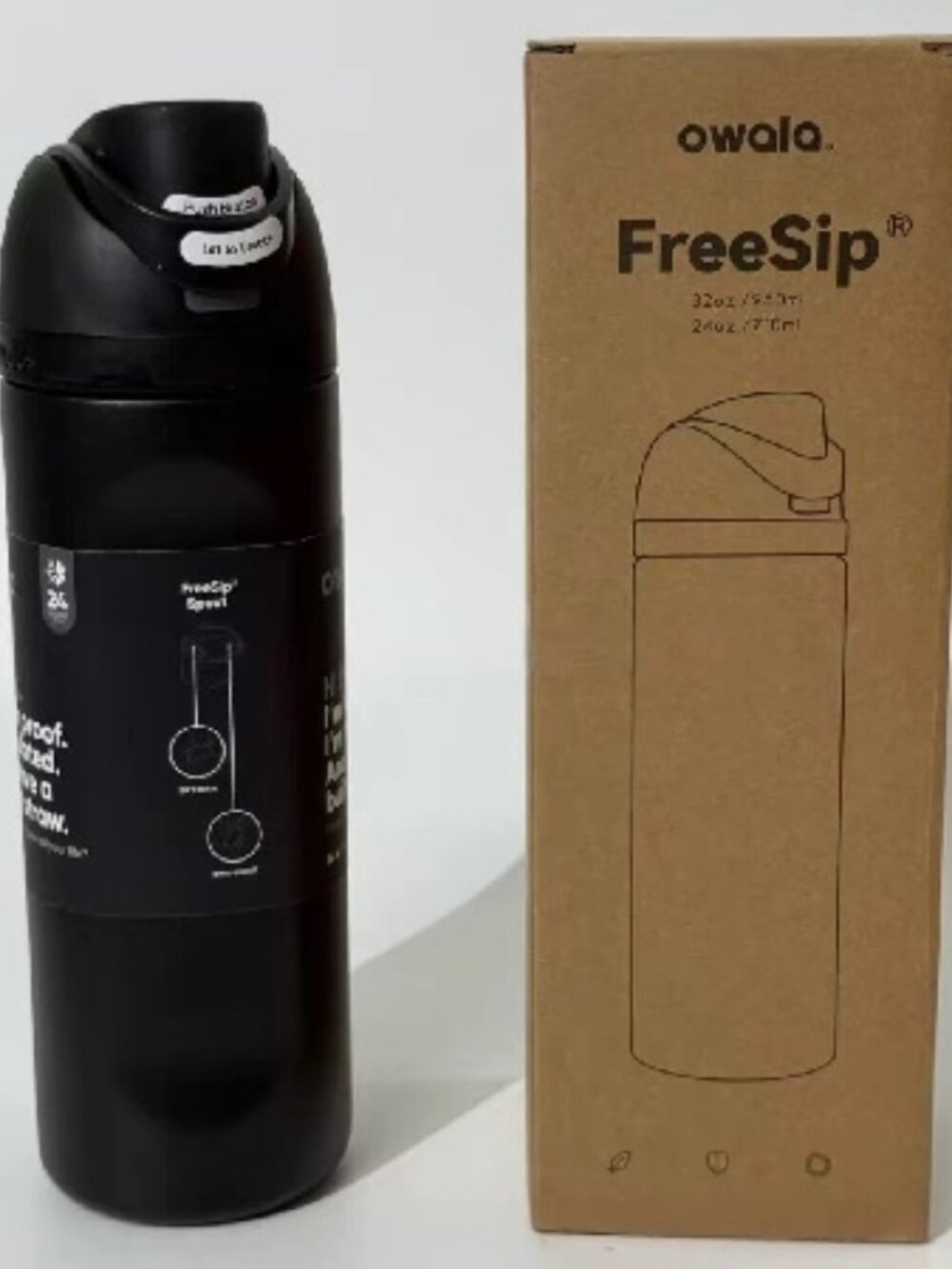 Owala FreeSip 24oz Stainless Steel Water Bottle Very Very Dark Black Insulated
